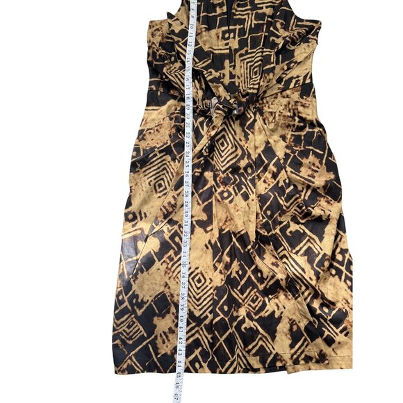Donna Karan Womens Sleeveless Printed Tie-Front Shirt Dress Black Tan Size 12 - Picture 7 of 10